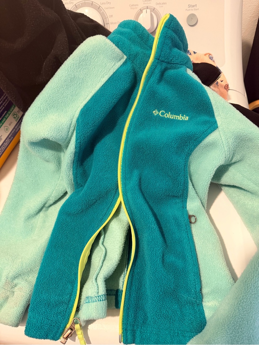 Columbia Teal & Mint Green Fleece Jacket with Yellow Trim
